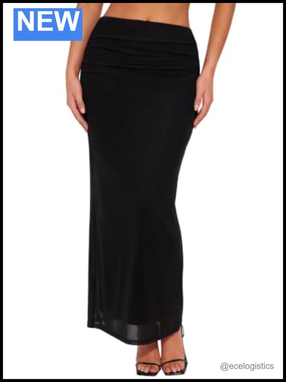 Women's Mesh Maxi Skirt Ruched A-Line Flowy Elastic Waist